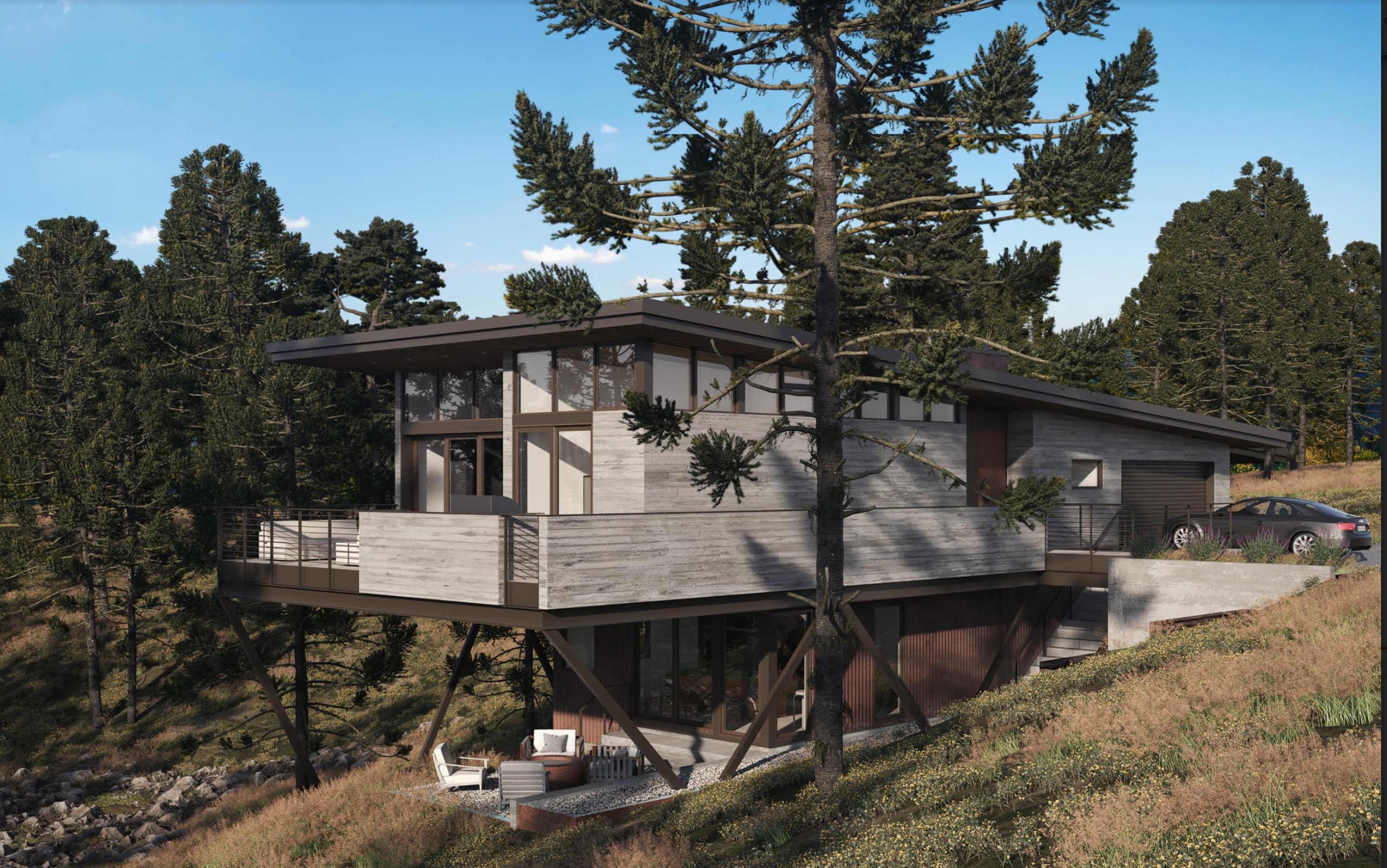 modern home on hillside